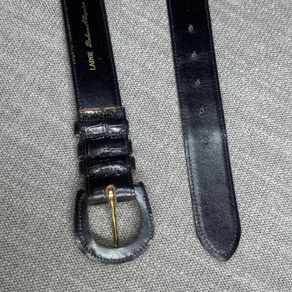 Cipriani Vintage Black Italian Alligator Calfskin Leather Belt Large Old Money